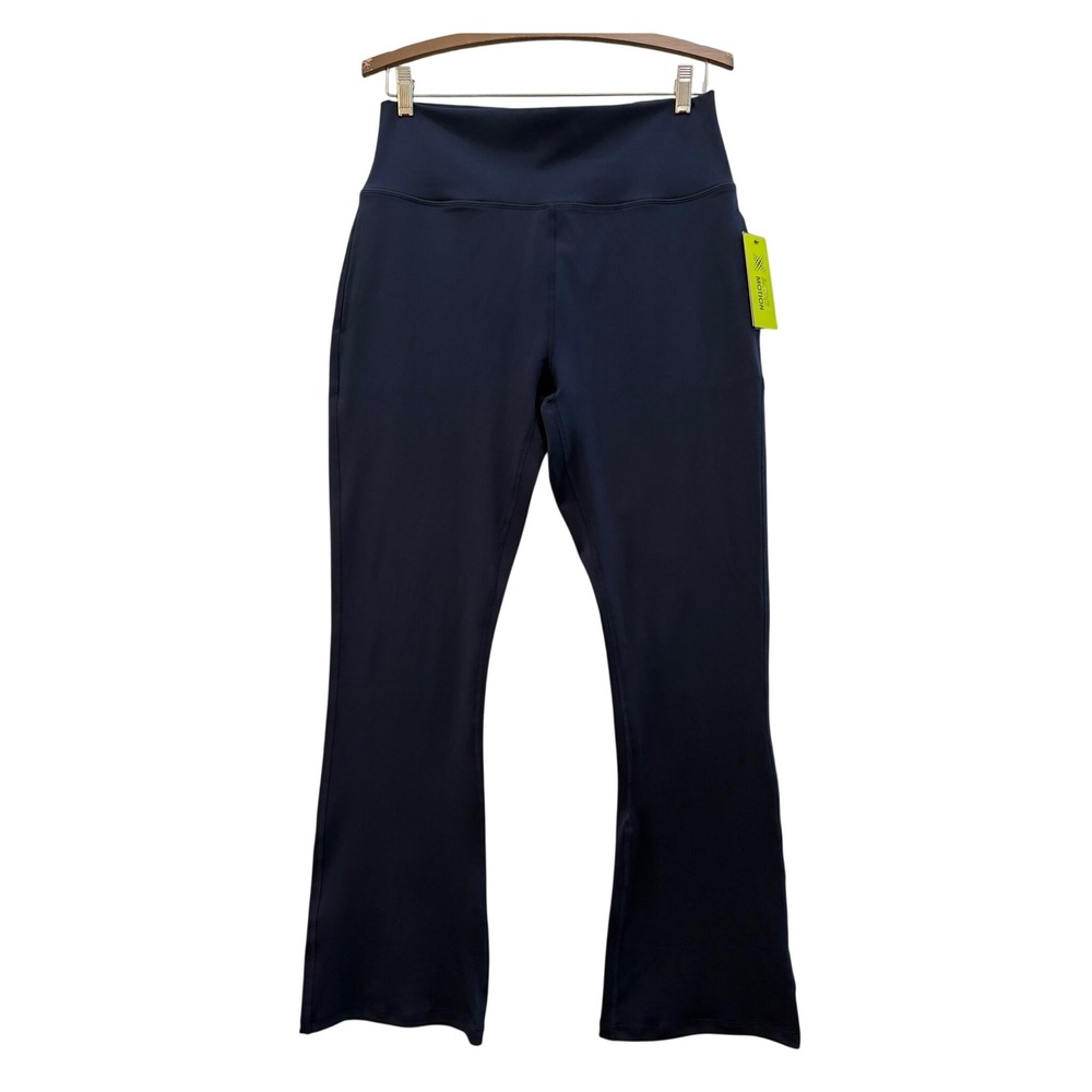 Active Motion Womens Navy Blue High Waisted Flare Leggings Yoga Pants Size L NWT